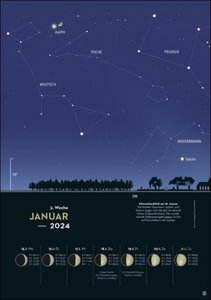 Kosmos Himmelsjahr Wochenkalender 2024. Ein Best-of faszinierender Aufnahmen aus dem Sternenhimmel: Foto-Kalender mit Mondphasen und weiteren astronomischen Daten rund um Sonne, Weltall und Planeten