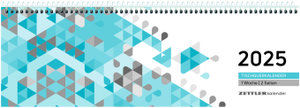 Tischquerkalender blau 2025 - 29,6x9,9 cm - 1 Woche auf 2 Seiten - Stundeneinteilung 7 - 19 Uhr - inkl. Jahresübersicht - Bürokalender - 116-0015