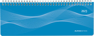 Tisch-Querkalender PP-Cover blau 2023 - Büro-Planer 29,7x10,5 cm - Tisch-Kalender - 1 Woche 2 Seiten - Ringbindung - Alpha Edition