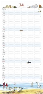 An der Waterkant Familienplaner 2023. Familienkalender mit 5 Spalten. Liebevoll illustrierter Familien-Wandkalender mit Schulferien. Wandplaner 2023 für Nordsee- und Ostsee-Fans.