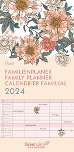 GreenLine Floral 2024 Familienplaner - Familien-Kalender - Kinder-Kalender - 22x45
