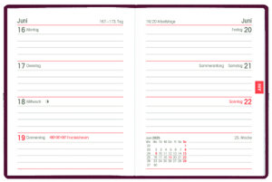 Zettler - Taschenkalender 2025 bordeaux, 8,3x10,7cm, Taschenplaner mit 140 Seiten im flexiblen Kunststoffeinband, Tages- und Wochenzählung, Mondphasen, Wochenübersicht und internationales Kalendarium