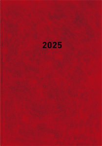 Buchkalender rot 2025 - Bürokalender 14,5x21 cm - 1 Tag auf 1 Seite - wattierter Kunststoffeinband - Stundeneinteilung 7 - 19 Uhr - 876-0011