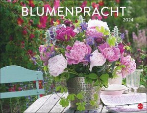 Blumenpracht Posterkalender 2024. Wandkalender mit 12 Fotos von wunderschönen Blumensträußen. Dekorativer Kalender mit zarten Blüten. 44 x 34 cm. Querformat
