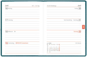 Zettler - Taschenkalender 2025 türkis, 8,3x10,7cm, Taschenplaner mit 172 Seiten im flexiblen Kunststoffeinband, Tages- und Wochenzählung, Mondphasen, Wochenübersicht und internationales Kalendarium