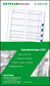 Kalender-Ersatzeinlage 2023 - für den Taschenplaner Typ 540 - 8,8x15,2 cm - 1 Woche auf 1 Seiten - separates Adressheft - faltbar - Notizheft - 520-6198