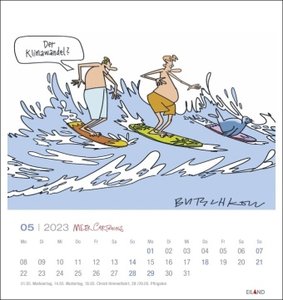 Meer Cartoons Postkartenkalender 2023 von Peter Butschkow. Witzige Comics über Sylt in einem kleinen Tischkalender. Die monatliche Prise Inselhumor in einem Kalender zum Aufstellen oder Aufhängen