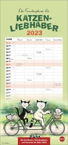Jacob Familienplaner 2023. Terminkalender für Katzenliebhaber. Praktischer Familienkalender mit 5 Spalten. Liebevoll illustrierter Wandplaner für Familien