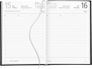 Buchkalender schwarz 2023 - Bürokalender 14,5x21 cm - 1 Tag auf 1 Seite - Kartoneinband, Recyclingpapier - Stundeneinteilung 7 - 19 Uhr - 876-0721
