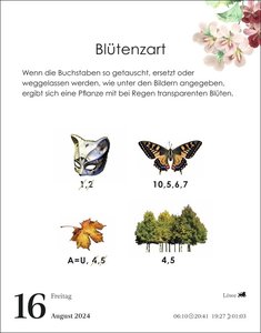 Bunte Rätselwelt Tagesabreißkalender 2024. Tages-Tischkalender 2024 mit abwechslungsreichen Quizfragen zu Flora und Fauna für schlaue Rätselfüchse. Format 12,5 x 16 cm