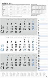 3-Monats-Planer 2024 mit Klappfälzel mit Ferienterminen. Praktischer Wandplaner mit Datumsschieber. Büro-Kalender mit Notizspalte und Jahresübersicht. Wandkalender 2024.