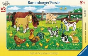 Ravensburger Kinderpuzzle - 06046 Bauernhoftiere auf der Wiese - Rahmenpuzzle für Kinder ab 3 Jahren, mit 15 Teilen