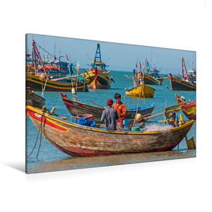 Premium Textil-Leinwand 120 cm x 80 cm quer Fischerhafen, Mui Ne, Vietnam