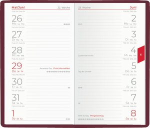 Taschenplaner bordeaux 2025 - Bürokalender 9,5x16 cm - 64 Seiten - 1 Woche auf 1 Seite - separates Adressheft - faltbar - Notizheft - 540-1101