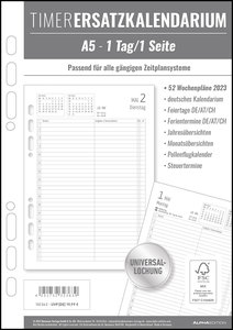 Timer Ersatzkalendarium A5 2023 - Bürokalender - Buchkalender A5 (15x21 cm) - Universallochung - 1 Tag 1 Seite - 352 Seiten - Alpha Edition