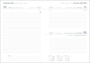 Cheftimer A5 mit Tageskalender. Schwarzer Terminkalender 2023. Buch-Kalender mit Lesebändchen und Eckperformation. Wattierter Taschenkalender zum Planen von Terminen.