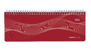 Tisch-Querkalender PP-Cover rot 2022 - Büro-Planer 29,7x10,5 cm - Tisch-Kalender - 1 Woche 2 Seiten - Ringbindung - Alpha Edition