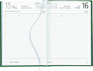 Buchkalender grün 2023 - Bürokalender 14,5x21 cm - 1 Tag auf 1 Seite - wattierter Kunststoffeinband - Stundeneinteilung 7 - 19 Uhr - 876-0013