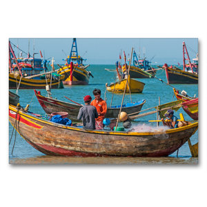 Premium Textil-Leinwand 90 cm x 60 cm quer Fischerhafen, Mui Ne, Vietnam