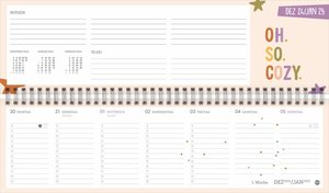 Design Wochenquerplaner 2024. Wochenkalender in frischen Farben zur Übersicht bei der Planung aller wichtigen Termine. Tischkalender für Büro und zu Hause mit Platz für Notizen.