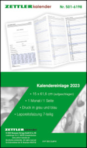Kalender-Ersatzeinlage 2023 - für den Taschenplaner Leporello Typ 510 - 8,8 x 15,2 cm - 1 Monat auf 2 Seiten - separates Adressheft - 501-6198