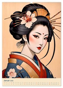 Japanische Geishas (Wandkalender 2025 DIN A2 hoch), CALVENDO Monatskalender