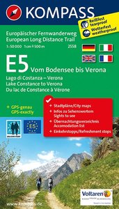 KOMPASS Wander-Tourenkarten 2558 Europäischer Fernwanderweg E5 Vom Bodensee bis Verona