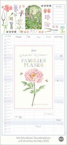 Judith Glover Familienplaner 2024. Familienkalender mit 5 Spalten. Liebevoll illustrierter Familien-Wandkalender mit Schulferien. Hübscher Wandplaner 2024.