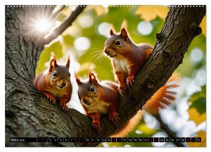 Rote Eichhörnchen - zauberhaft anders mit KI (Wandkalender 2025 DIN A2 quer), CALVENDO Monatskalender