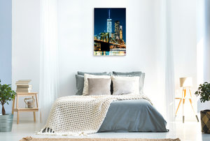 Premium Textil-Leinwand 60 cm x 90 cm hoch New York, Brooklyn Bridge und World Trade Center