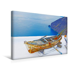 Premium Textil-Leinwand 45 cm x 30 cm quer Altes Fischerboot auf der griechischen Insel Santorini
