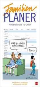 Peter Butschkow Familienplaner 2024. Cartoon-Familienkalender mit 5 Spalten. Humorvoll illustrierter Familien-Wandkalender mit Schulferien und Stundenplänen.