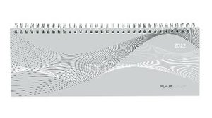 Tisch-Querkalender PP-Einband 2022 - Büro-Planer 29,7x10,5 cm - Tisch-Kalender - silber/grau - Registerschnitt - 1 Woche 2 Seiten - Alpha Edition