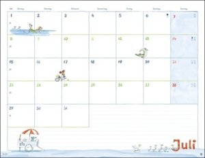 Helme Heine Monatsplaner 2024. Liebevoll illustrierter Wandkalender von Helme Heine mit den drei Freunden. Termin-Kalender 2024 zum Eintragen. 44 x 34 cm. Querformat.