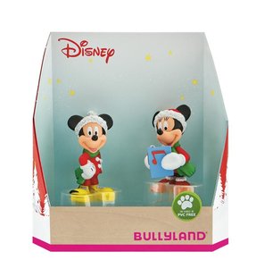 Bullyland 15074 - Walt Disney Mickey Weihnachten - Micky und Minnie im Weihnachtskostüm, Spielfigurenset, 2tlg.