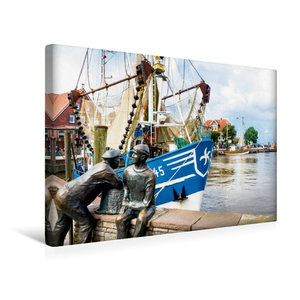 Premium Textil-Leinwand 45 cm x 30 cm quer Neuharlingersiel, Bronzefischer im Hafen