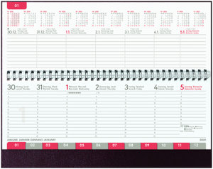 Tisch-Querkalender Balacron rot 2025 - Büro-Planer 29,7x13,5 cm - mit Registerschnitt - Tisch-Kalender - verlängerte Rückwand - 1 Woche 2 Seiten