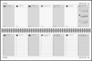 rido/idé 7031642903  Wochenkalender  Tischkalender  2023  Modell futura 5  2 Seiten = 1 Woche  Blattgröße 42 x 13,7 cm  Kunststoff-Einband  schwarz
