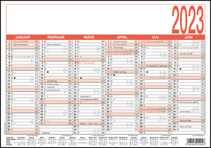 Arbeitstagekalender 2023 - A5 (21 x 14,8 cm) - 6 Monate auf 1 Seite - Tafelkalender - Plakatkalender - Jahresplaner - 904-0000