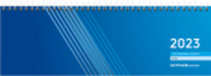Tischquerkalender blau 2023 - 32x10,5 cm - 1 Woche auf 2 Seiten - Bürokalender mit Monatsübersichten - Stundeneinteilung 7 - 20 Uhr - 176-0015
