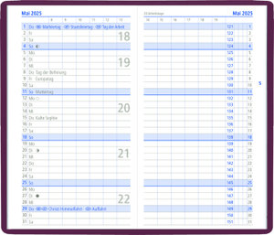 Zettler - Taschenplaner 2025 bordeaux, 9,5x16cm, Taschenkalender mit 32 Seiten in Kunststoffhülle, 1 Monat auf 2 Seiten, separates Adressheft, Wochenzählung, Mondphasen und deutsches Kalendarium