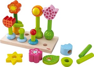 HABA 1301551001 - Steckspiel Blumengarten, Holz, 26 Teile