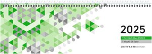 Zettler - Tischquerkalender 2025 grün, 29,6x9,9cm, Bürokalender mit 60 Seiten, Tages-, Wochen- und Zinstageszählung, Steuerterminen, Spiralbindung und internationales Kalendarium