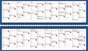 Indigo Wochenquerplaner 2024. Kalender-Kunst: Weiße Blumen-Motive auf dunkelblauem Hintergrund machen diesen Schreibtisch-Querkalender zum Highlight! Wochenkalender 2024 Querformat.