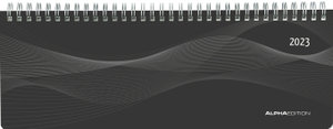 Tisch-Querkalender PP-Cover schwarz 2023 - Büro-Planer 29,7x10,5 cm - Tisch-Kalender - 1 Woche 2 Seiten - Ringbindung - Alpha Edition