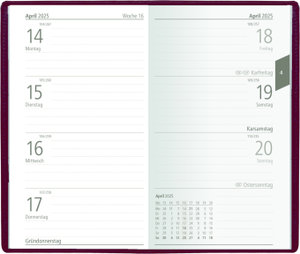 Taschenplaner bordeaux 2025 - Bürokalender 9,5x16 cm - 112 Seiten - 1 Woche auf 2 Seiten - separates Adressheft - faltbar - Notizheft - 560-1011