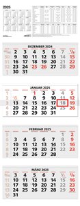 4-Monatskalender rot 2025 - 31x13,5 - mit Kopftafel - Datumsschieber - faltbar - 964-0011
