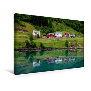 Premium Textil-Leinwand 45 cm x 30 cm quer Blick vom Wasser auf Fjærland