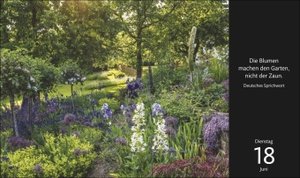 Eine Reise durch die Welt der Gärten Premiumkalender 2024. Tischkalender mit 365 Fotos idyllischer Gärten. Farbenprächtiger Aufstellkalender 2024. Garten-Kalender für jeden Tag