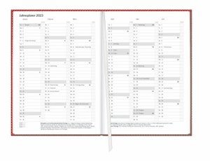 Roter Terminer A5. Schicker Terminkalender 2023. Buch-Kalender mit Lesebändchen. Wochenplaner 2023 mit 152 Seiten. Wattierter Taschenkalender zum Planen von Terminen.